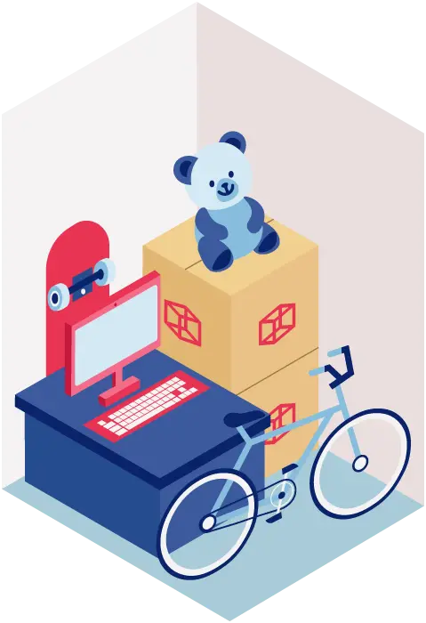 Items stored in a 5′x5′x8′ storage unit